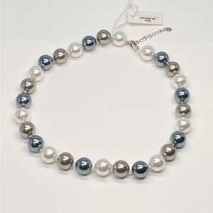 Iris and Lily Mother of Pearl Grey Silver Ivory Pearls Necklace